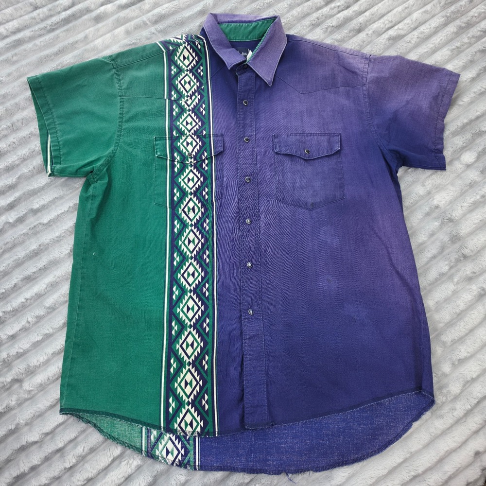 Wrangler Western Shirt XL Mens Colorblock Green Purple Southwestern Snap Front